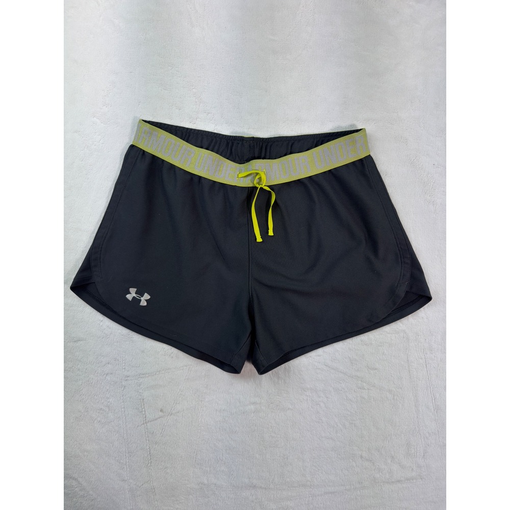 Under Armour Womens Gray Lime Green HeatGear Athletic Running Shorts Size Small